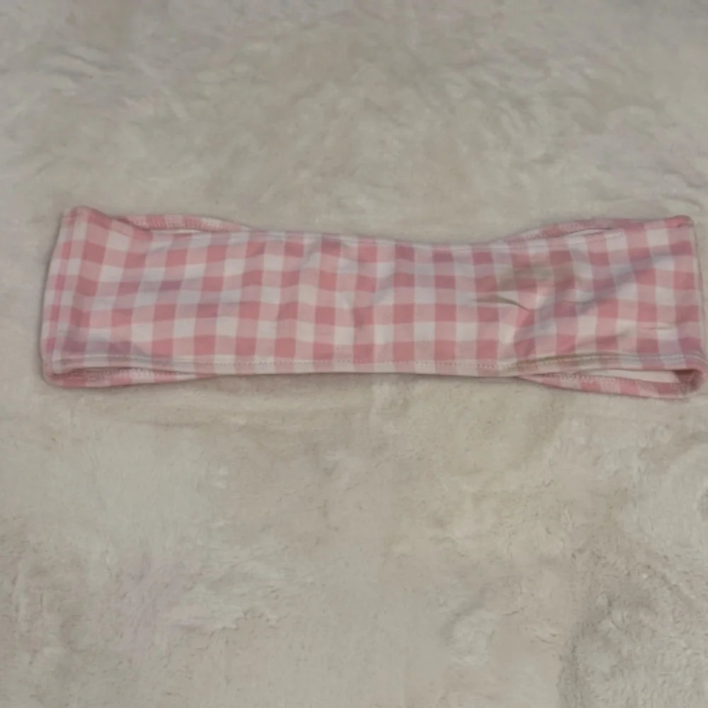 New! Frankie’s Bikinis Jeanette Strapless Bikini Top Pink Gingham 31545